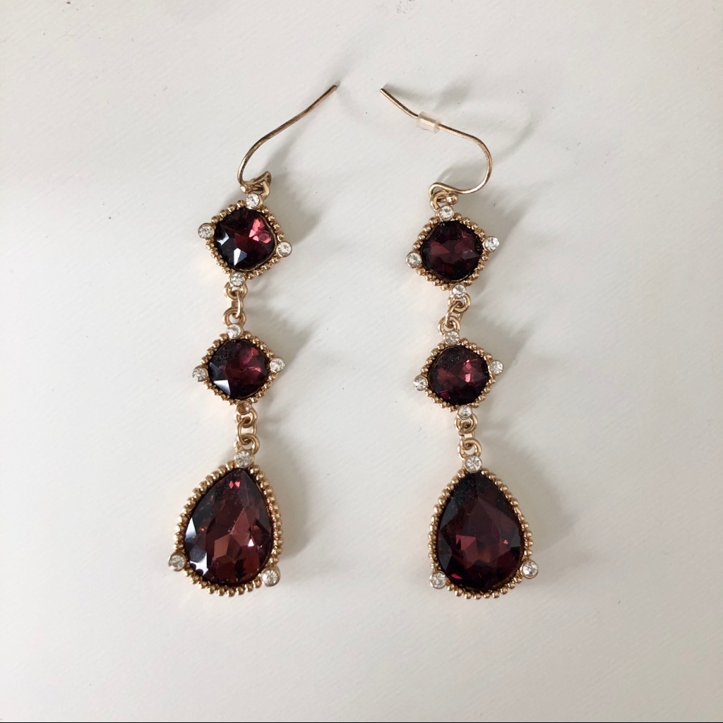 3 Stone Ruby Drop Earrings
